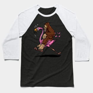 Bigfoot Riding Flamingo Bird Funny Baseball T-Shirt